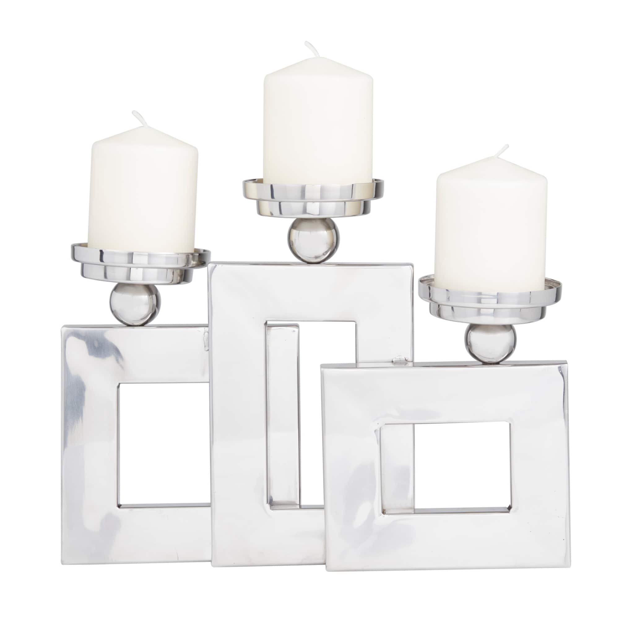 Silver Stainless Steel Modern Candle Holder, 11" x 14" x 6"